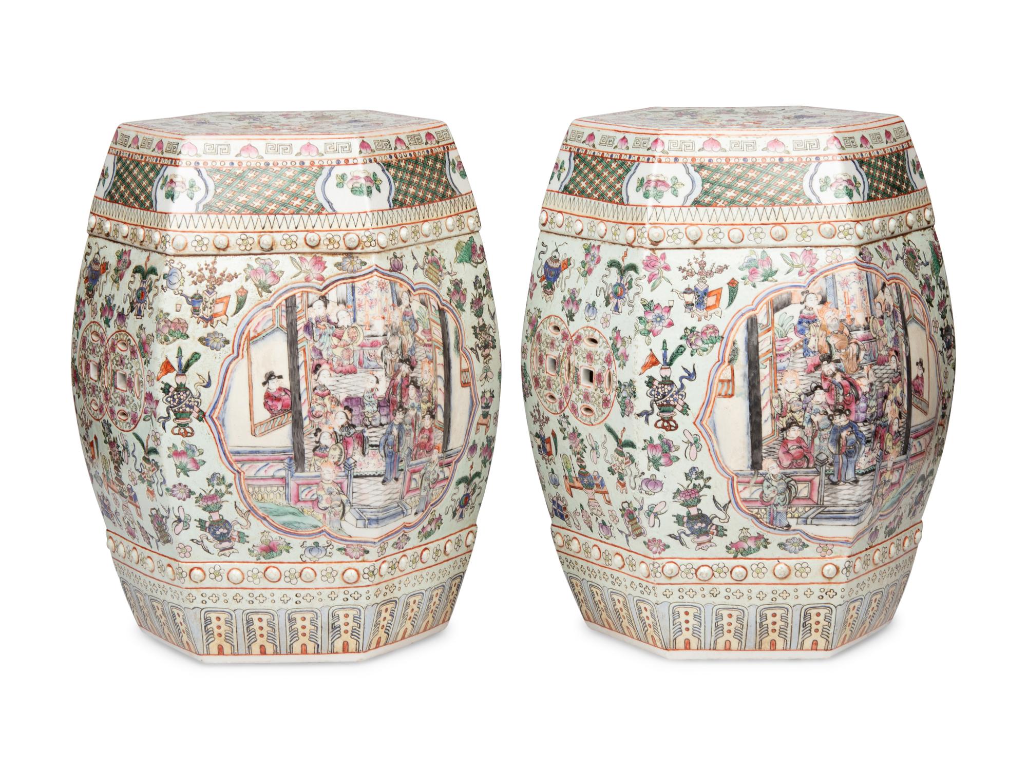 A Pair of Chinese Export Famille Rose Porcelain Garden Seats