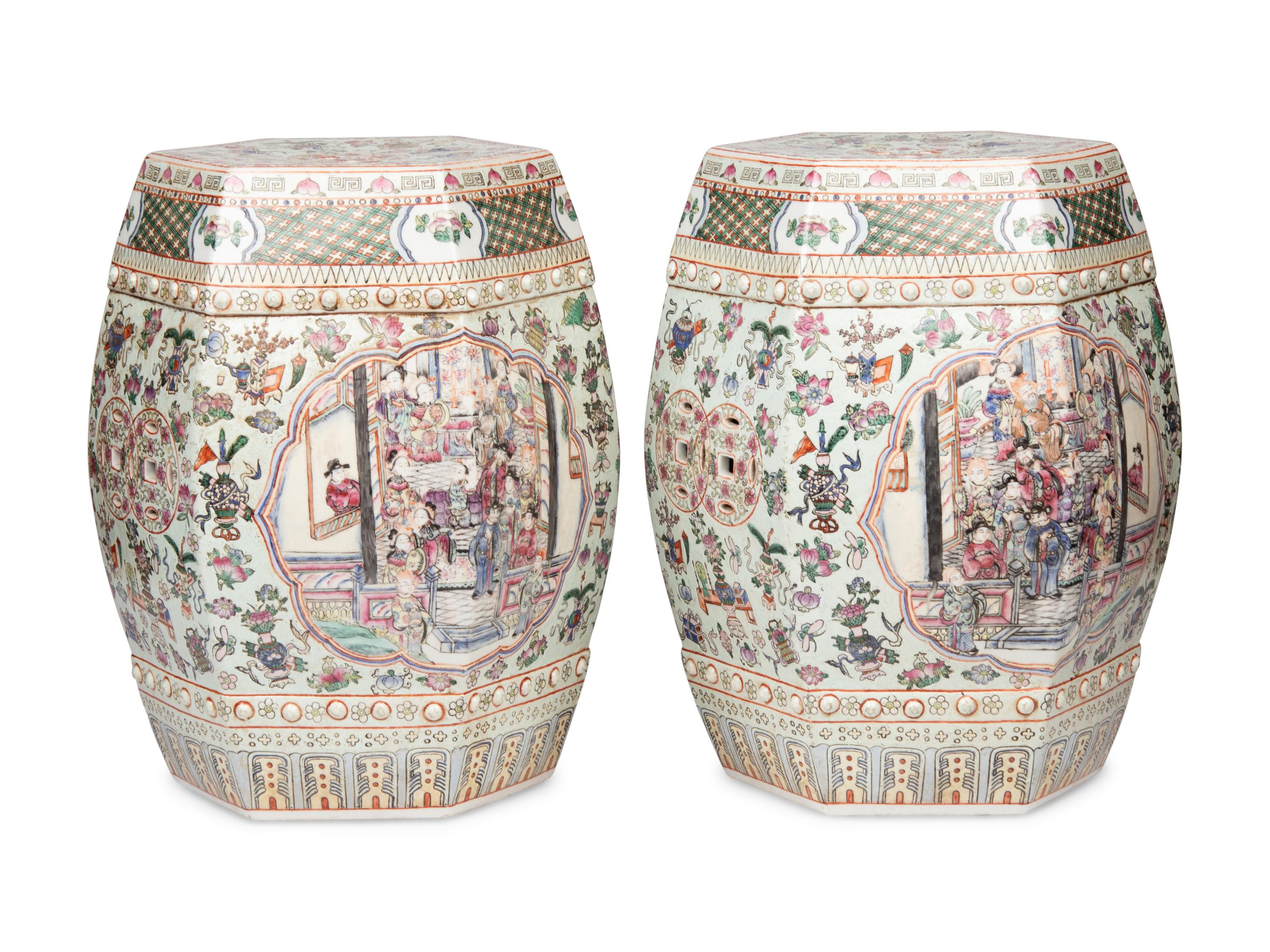 A Pair of Chinese Export Famille Rose Porcelain Garden Seats