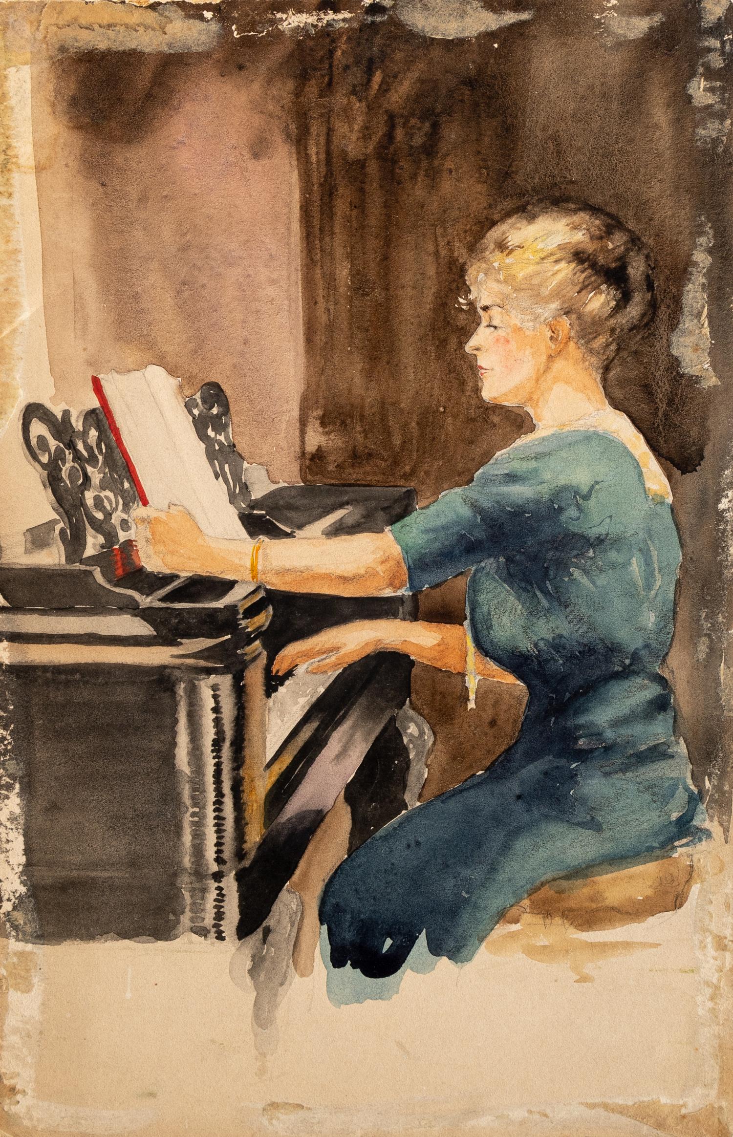 Woman at the Piano and Study for a Mural (a double-sided work)