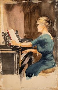 Woman at the Piano and Study for a Mural (a double-sided work)