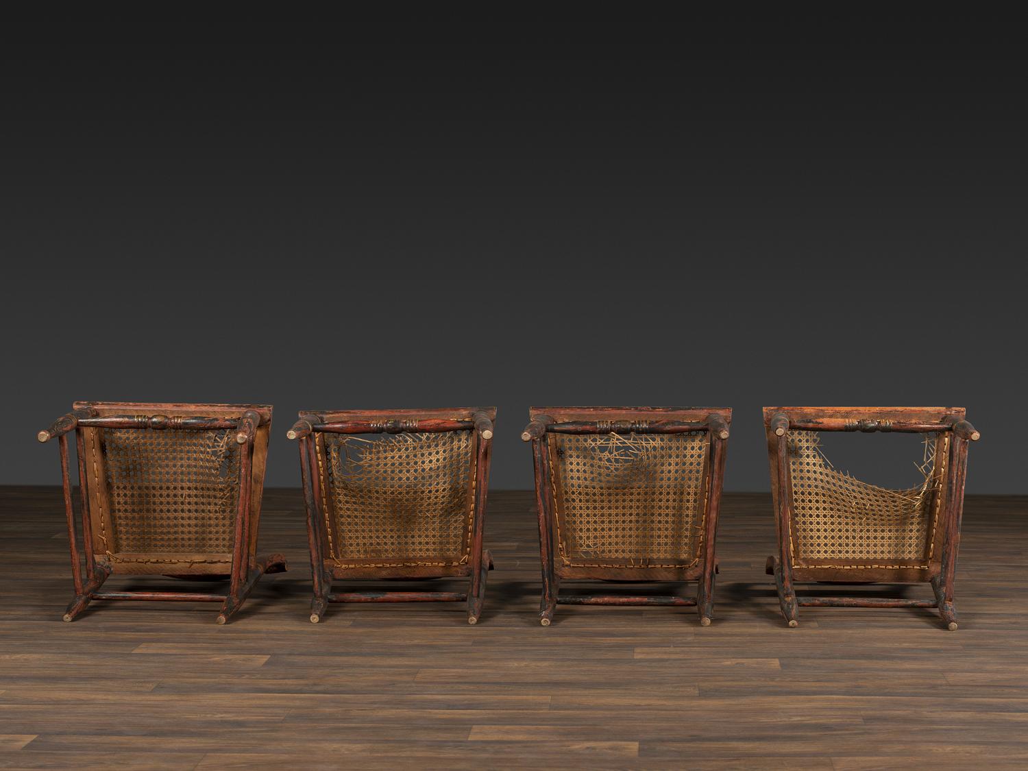 A Set of Four Classical 'Fancy' Stenciled Cane-Seat Side Chairs