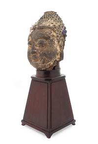A Large Chinese Iron Head of Buddha MING DYNASTY Height of head 14 inches. — MING DYNASTY