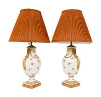 A Pair of Parcel-Gilt Painted Porcelain Table Lamps