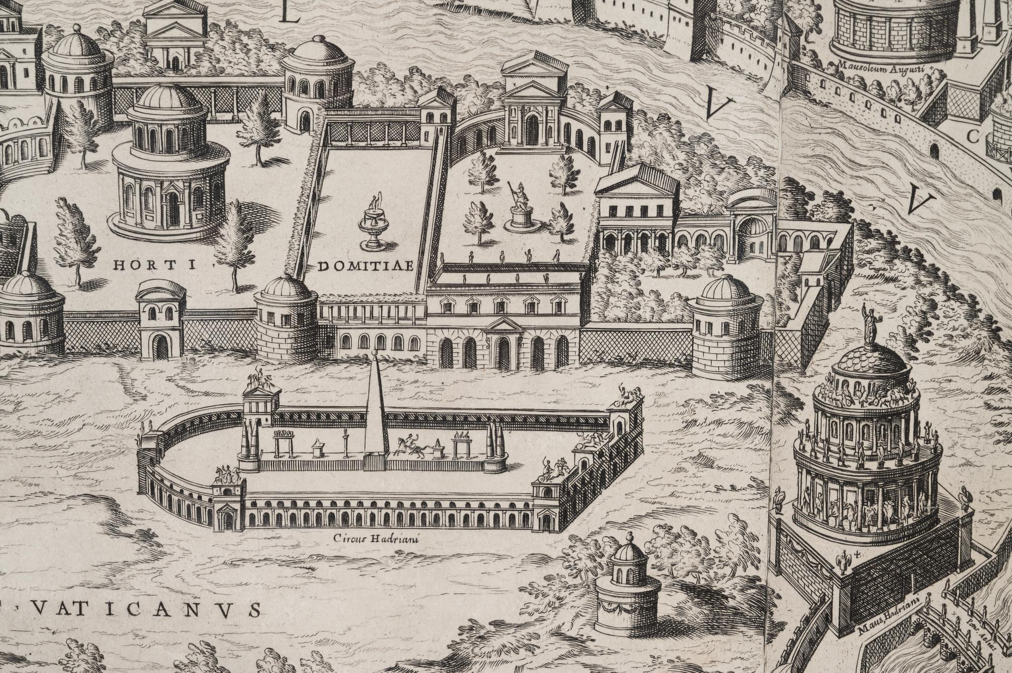 [ROME] -- DU PÉRAC, Etienne (ca 1525-1604). Urbis Romae Sciographia ex Antiquis Monumentis Accuratiss Delineata Descrizione . Rome: Giovanni Giacomo de Rossi, ca 1730.