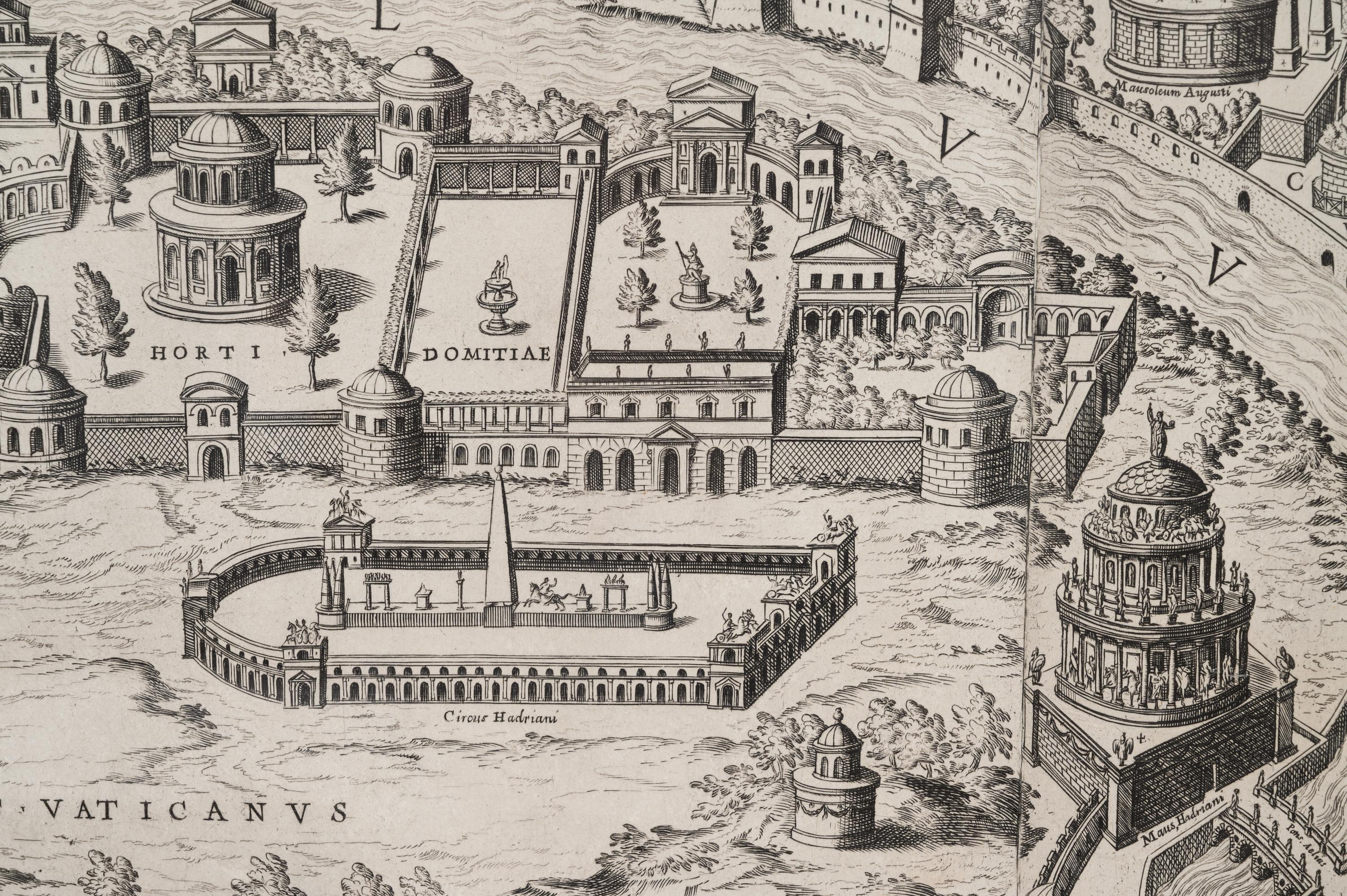 [ROME] -- DU PÉRAC, Etienne (ca 1525-1604). Urbis Romae Sciographia ex Antiquis Monumentis Accuratiss Delineata Descrizione . Rome: Giovanni Giacomo de Rossi, ca 1730.