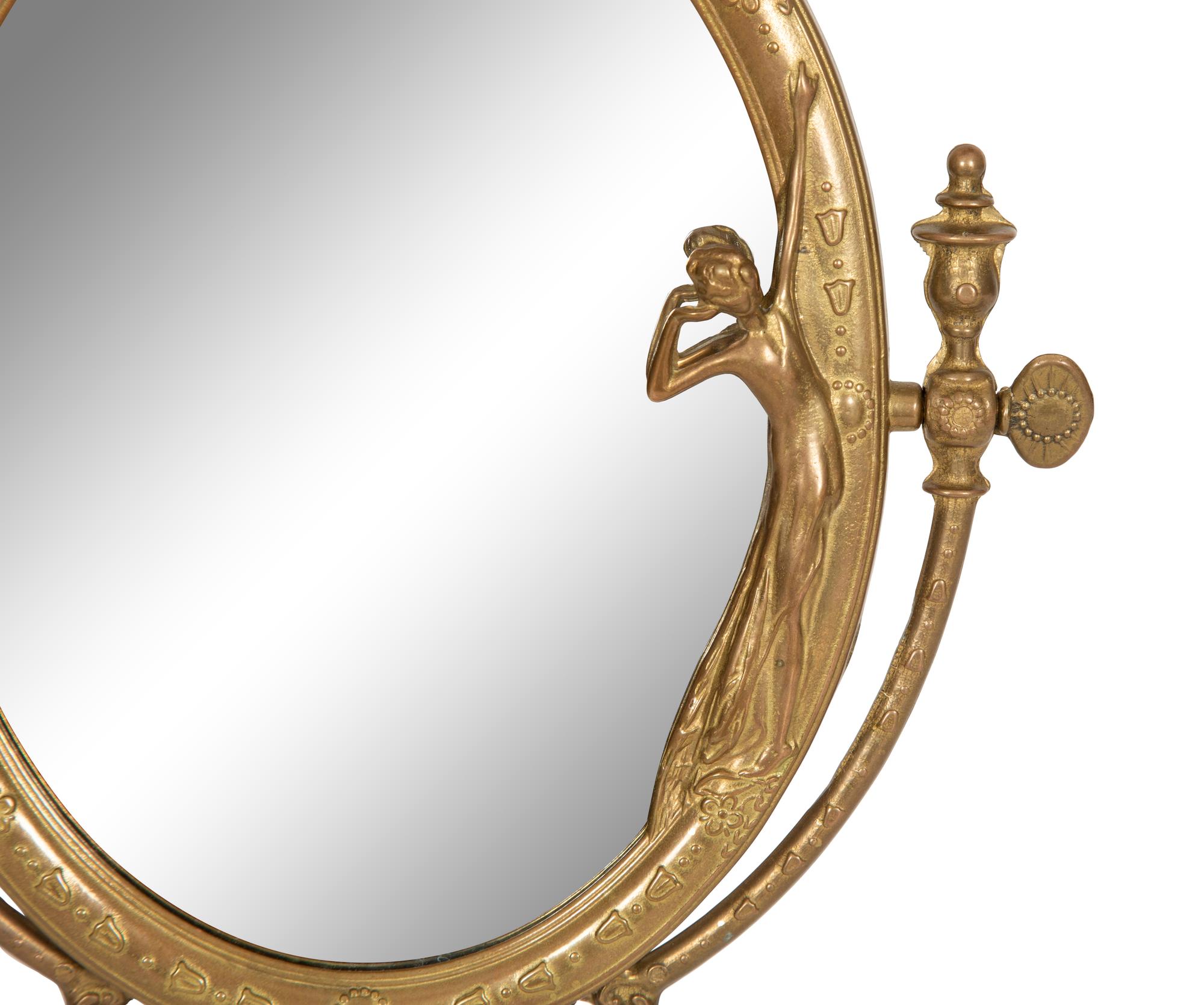 An Art Nouveau Silvered Metal Dressing Table Mirror — 20th Century