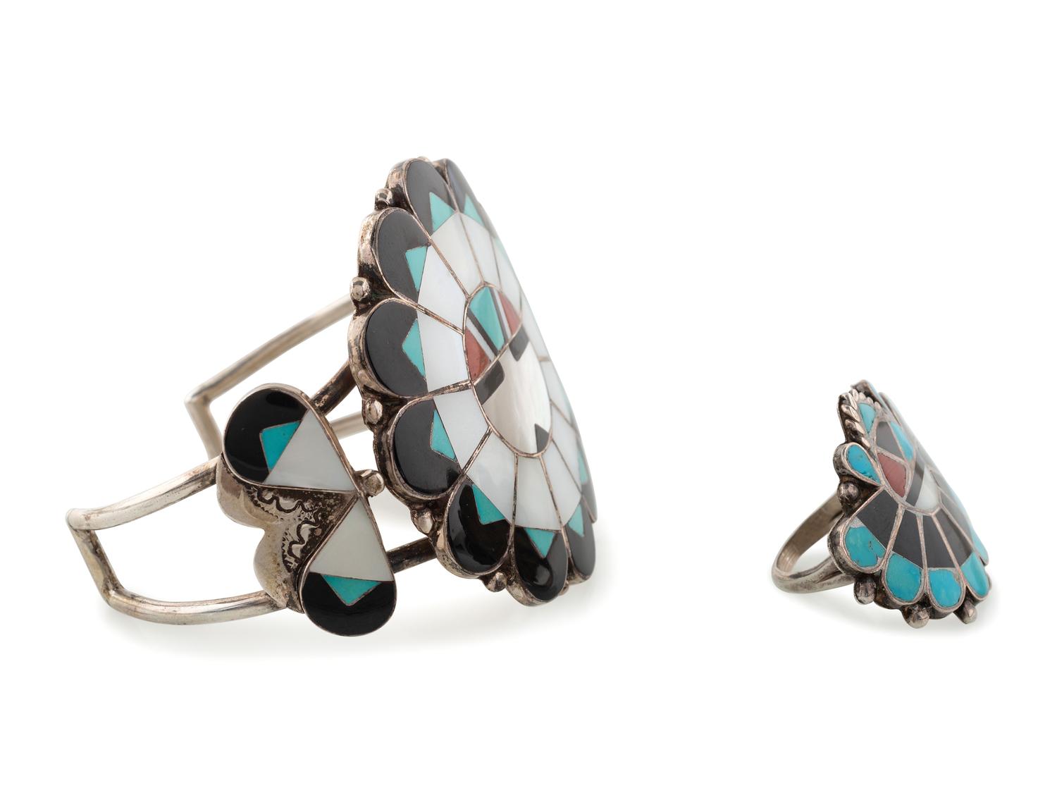 Zuni Channel Inlay Sunface Cuff Bracelet AND Ring