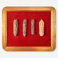 Two framed collections of Tibetan carved bone apron ornaments 藏传佛教法衣骨片两套