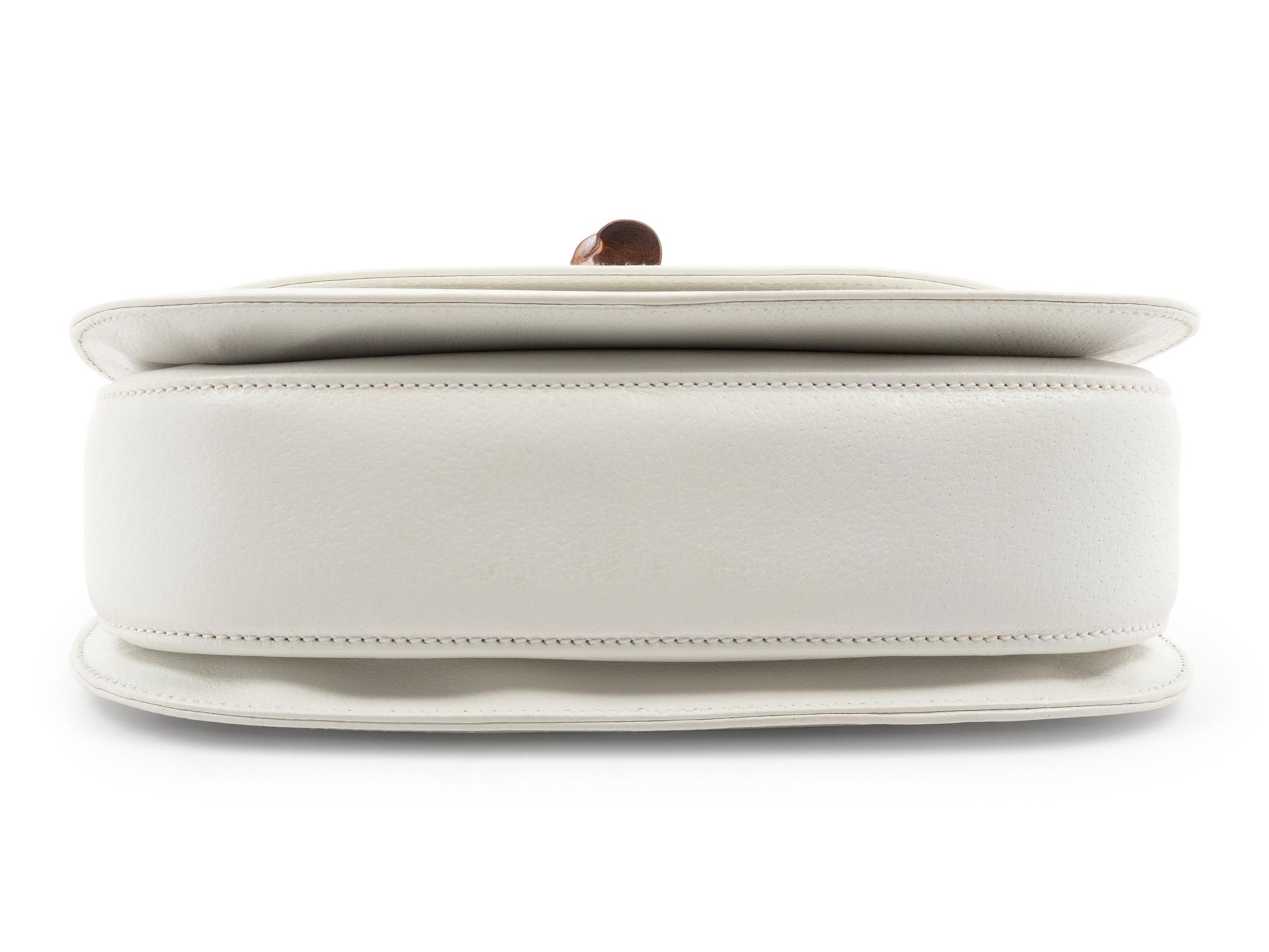 Gucci White Leather Handbag with Bamboo Handle