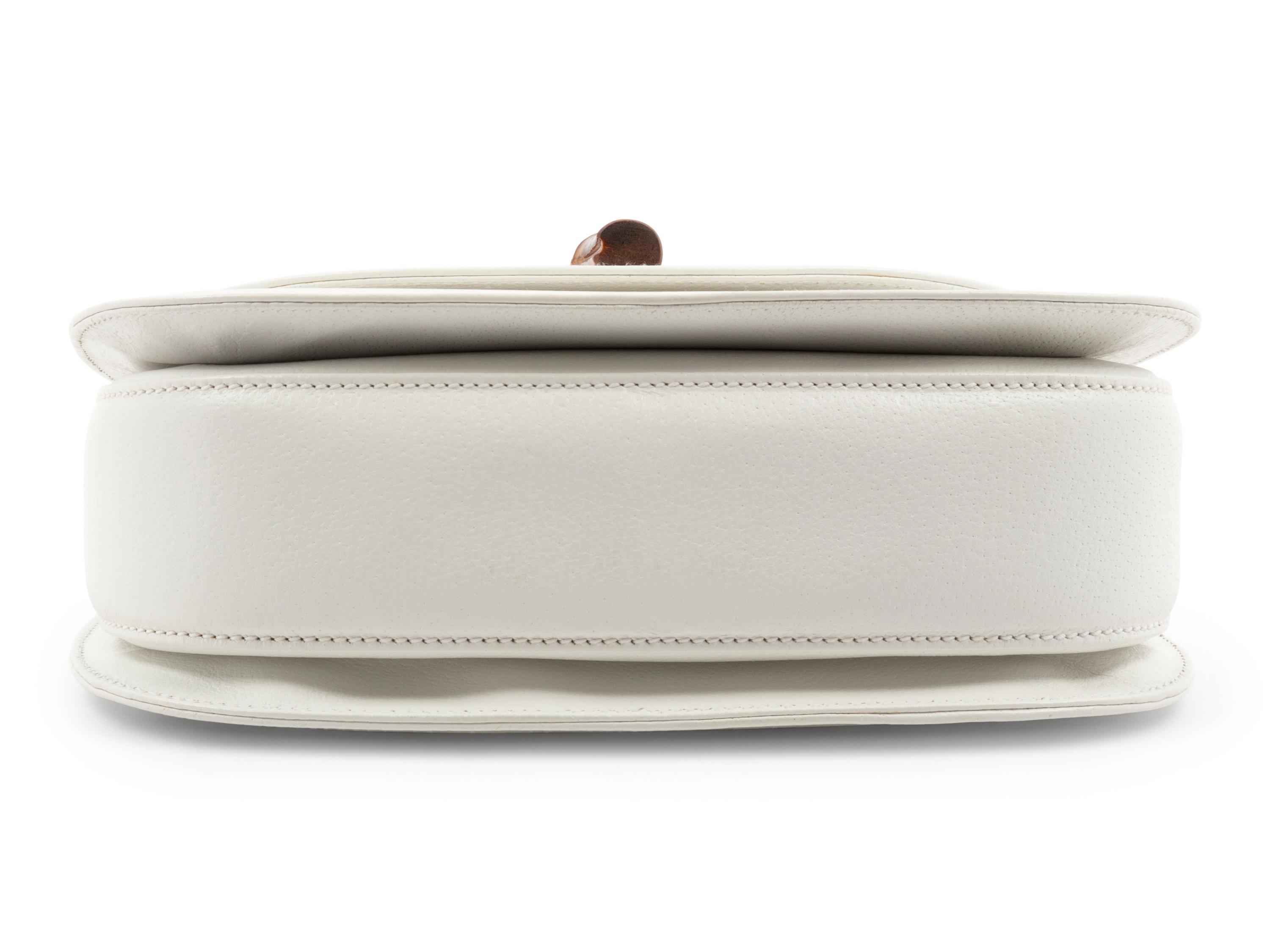 Gucci White Leather Handbag with Bamboo Handle