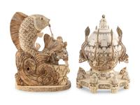 Two Japanese Bone Veneered Okimono