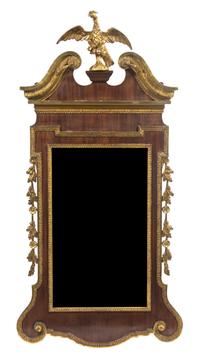 An American Federal Style Mahogany and Parcel Gilt Mirror, Height 61 3/4 x width 25 inches.