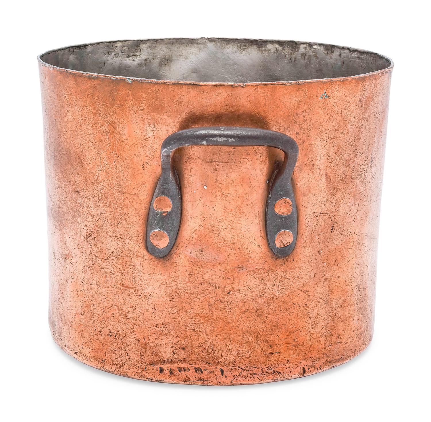 An American Copper Stock Pot with Iron Handles