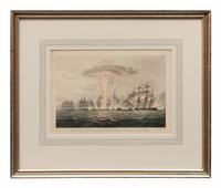 Three Nautical Color Engravings: Lord Howe in the Queen Charlotte, Bombardment of Algiers and Capture & Destruction of Four Spanish Frigates