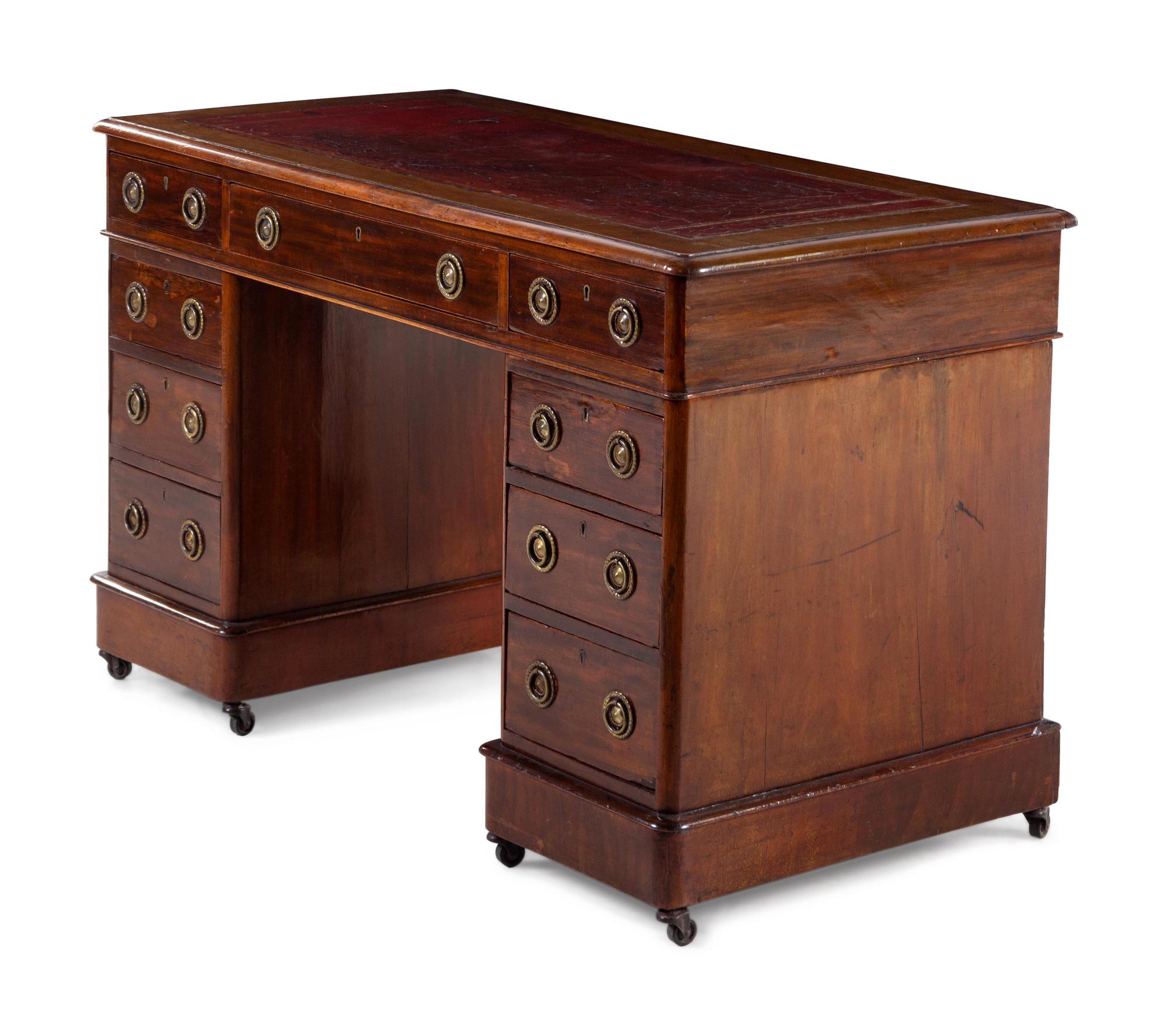 An Edwardian Mahogany Pedestal Desk