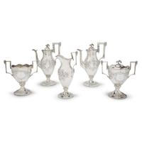 Five-piece sterling silver coffee service S. Kirk & Son, Baltimore, MD, circa 1850