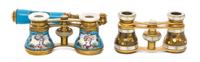 Two Pairs of French Enameled Opera Glasses, Width of first 4 inches.