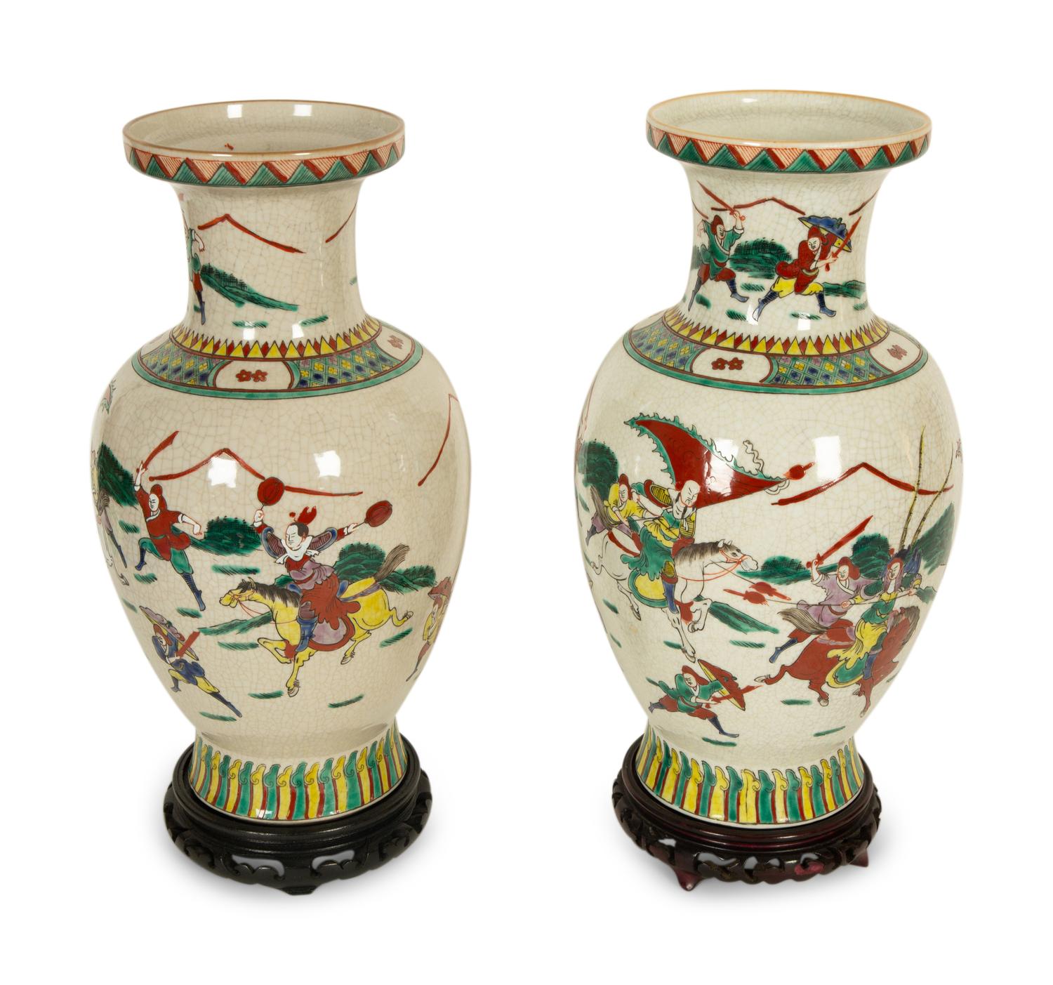 A Pair of Chinese Crackle Glaze Porcelain Vases