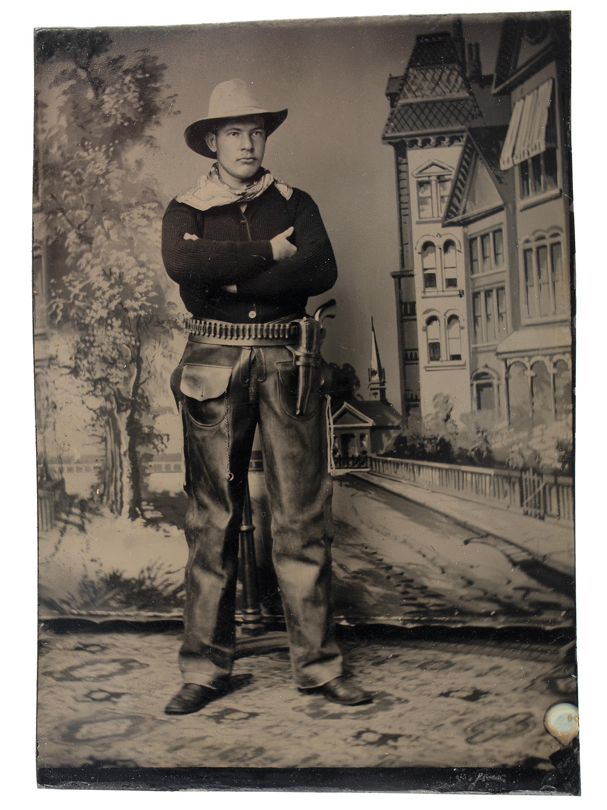 [WESTERN AMERICANA]. A group of 5 photographs of western subjects, incl. tintype and stereoviews of cowboys.
