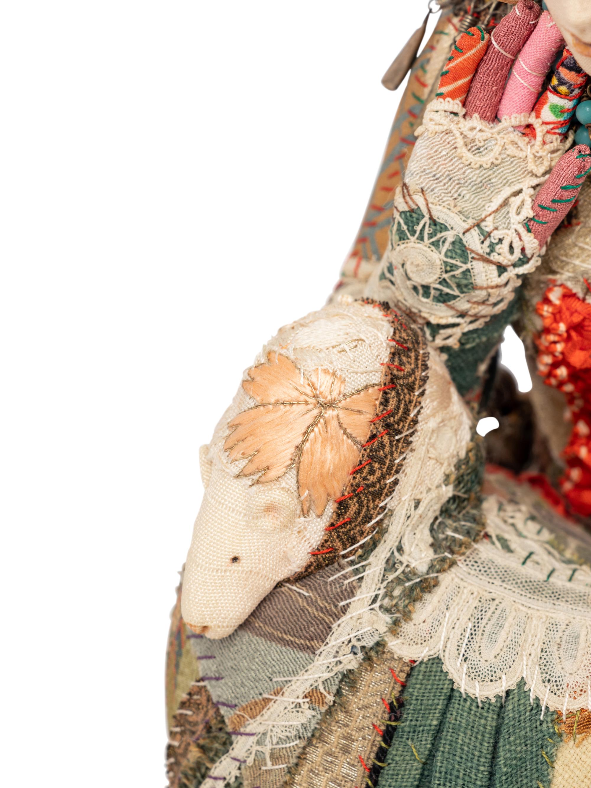 A Group of Five Contemporary Japanese Patchwork Embroidered Figures