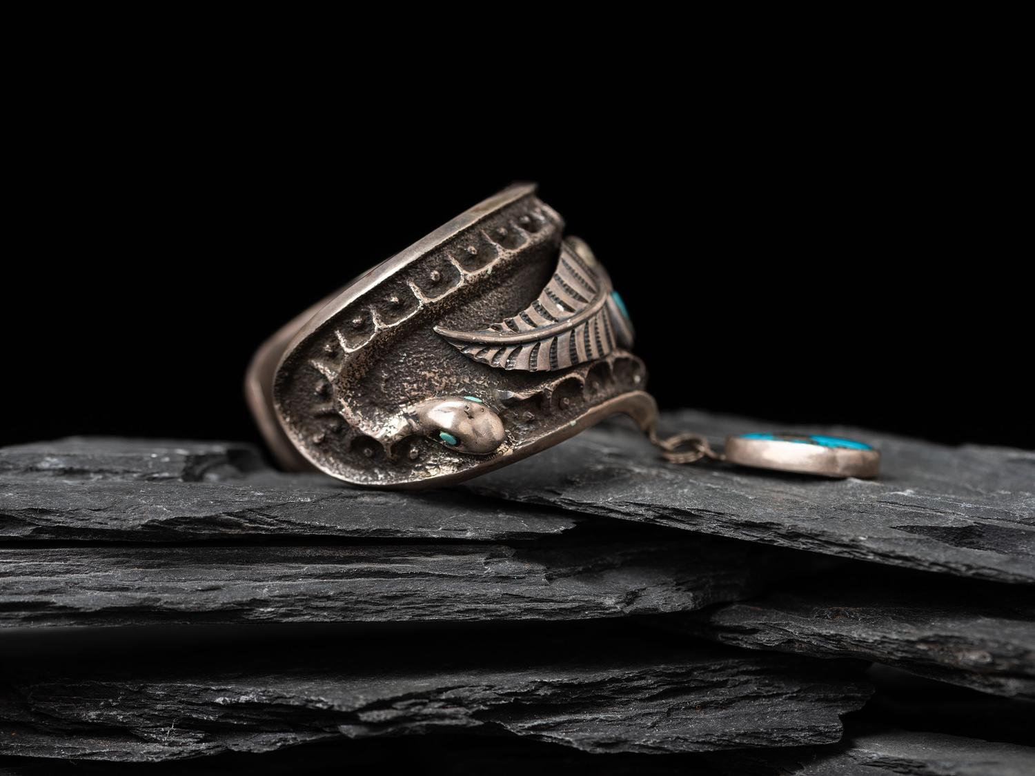 Tufa Cast Silver Serpent Cuff Bracelet, with Morenci Turquoise