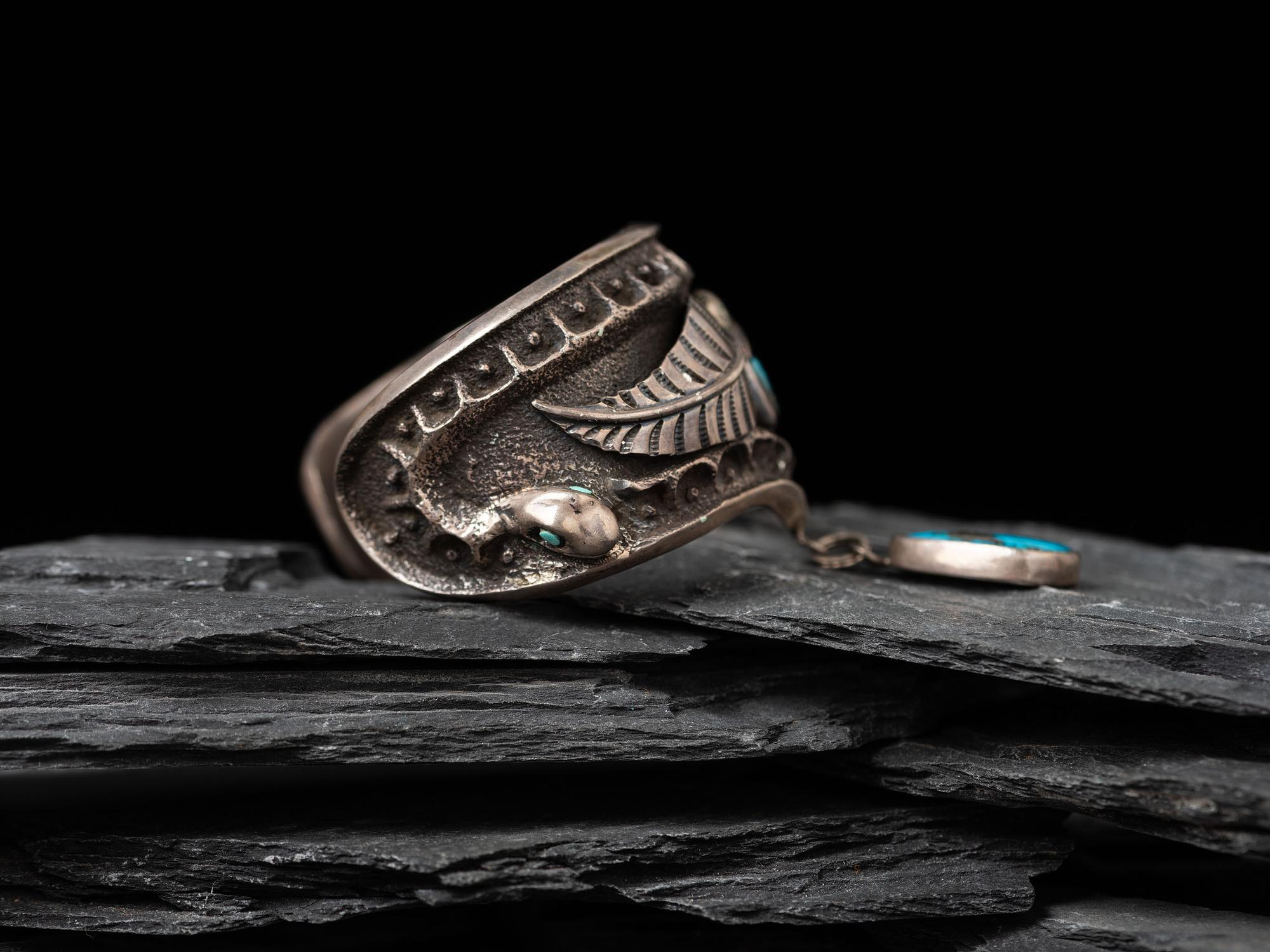 Tufa Cast Silver Serpent Cuff Bracelet, with Morenci Turquoise