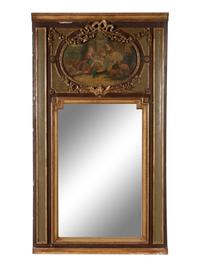 A Louis XVI Style Painted and Parcel Gilt Trumeau Mirror
