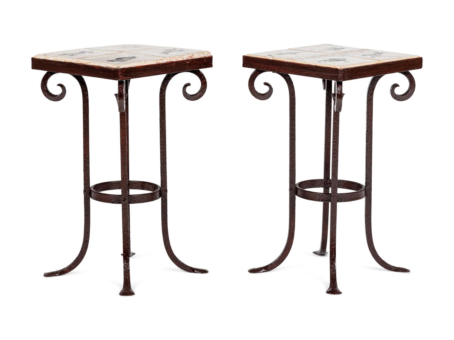 A Pair of Japanese Tile-Inset Side Tables