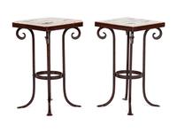 A Pair of Japanese Tile-Inset Side Tables
