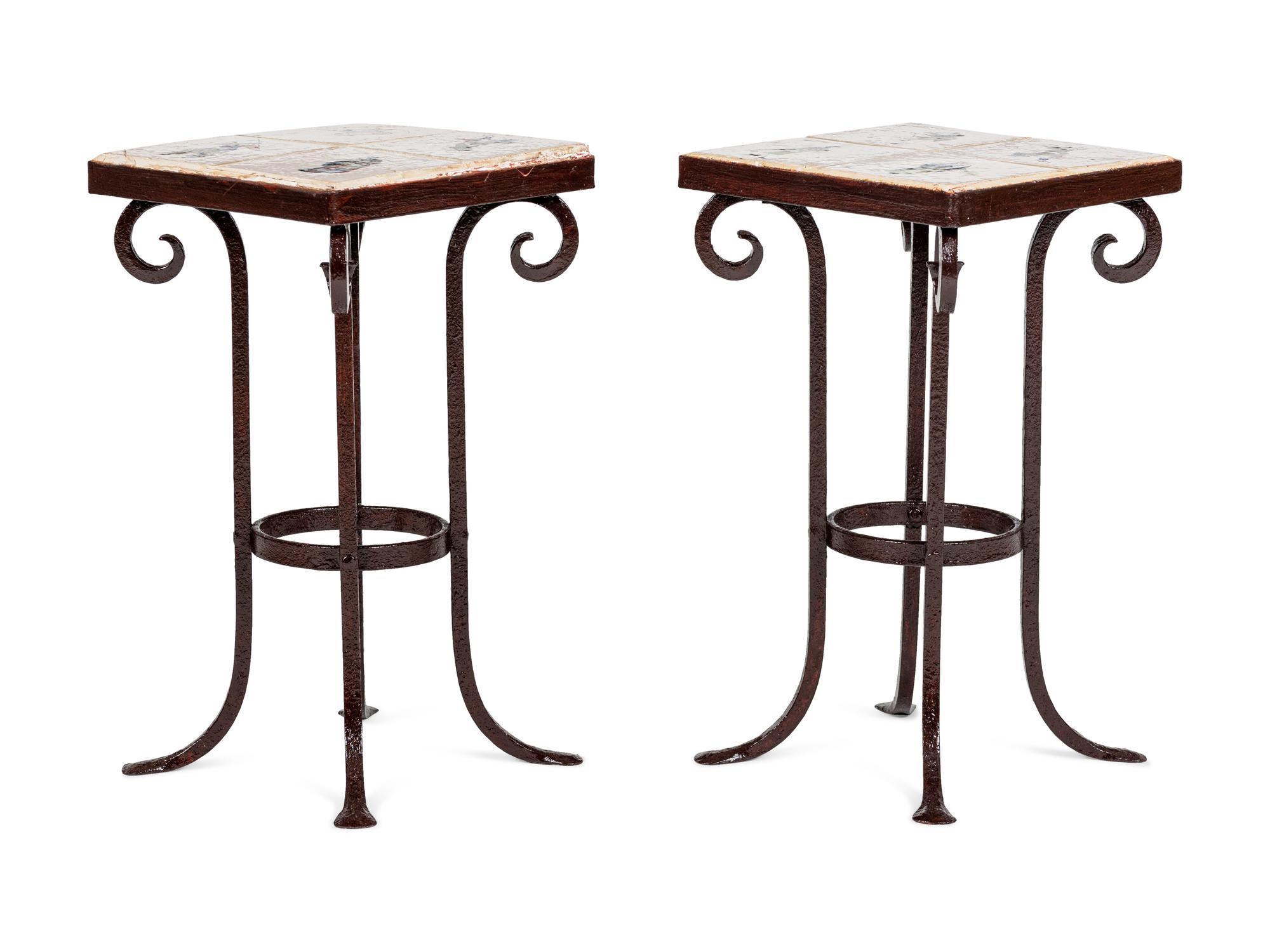A Pair of Japanese Tile-Inset Side Tables