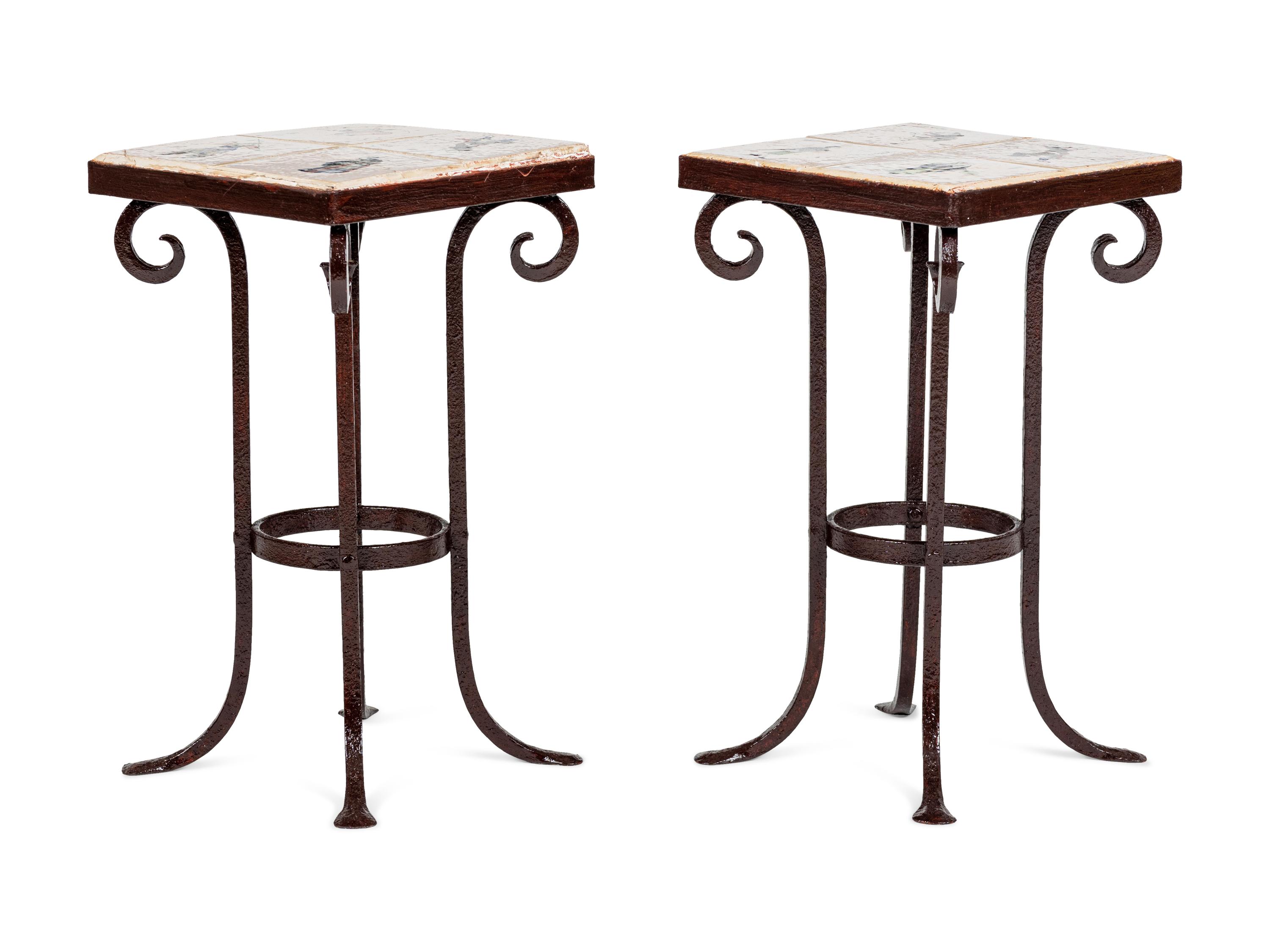 A Pair of Japanese Tile-Inset Side Tables