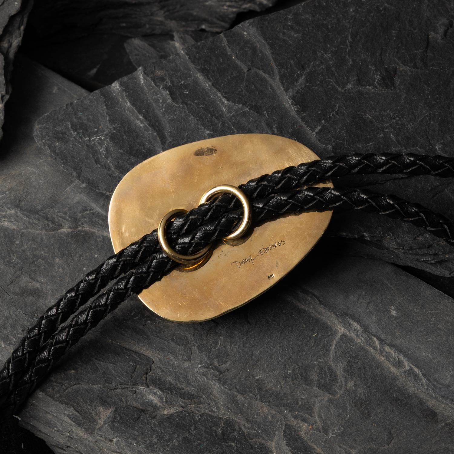 Darryl Edwards (American, 20th century) — Southwestern-style 14K Gold and Cobblestone Inlay Bolo Tie