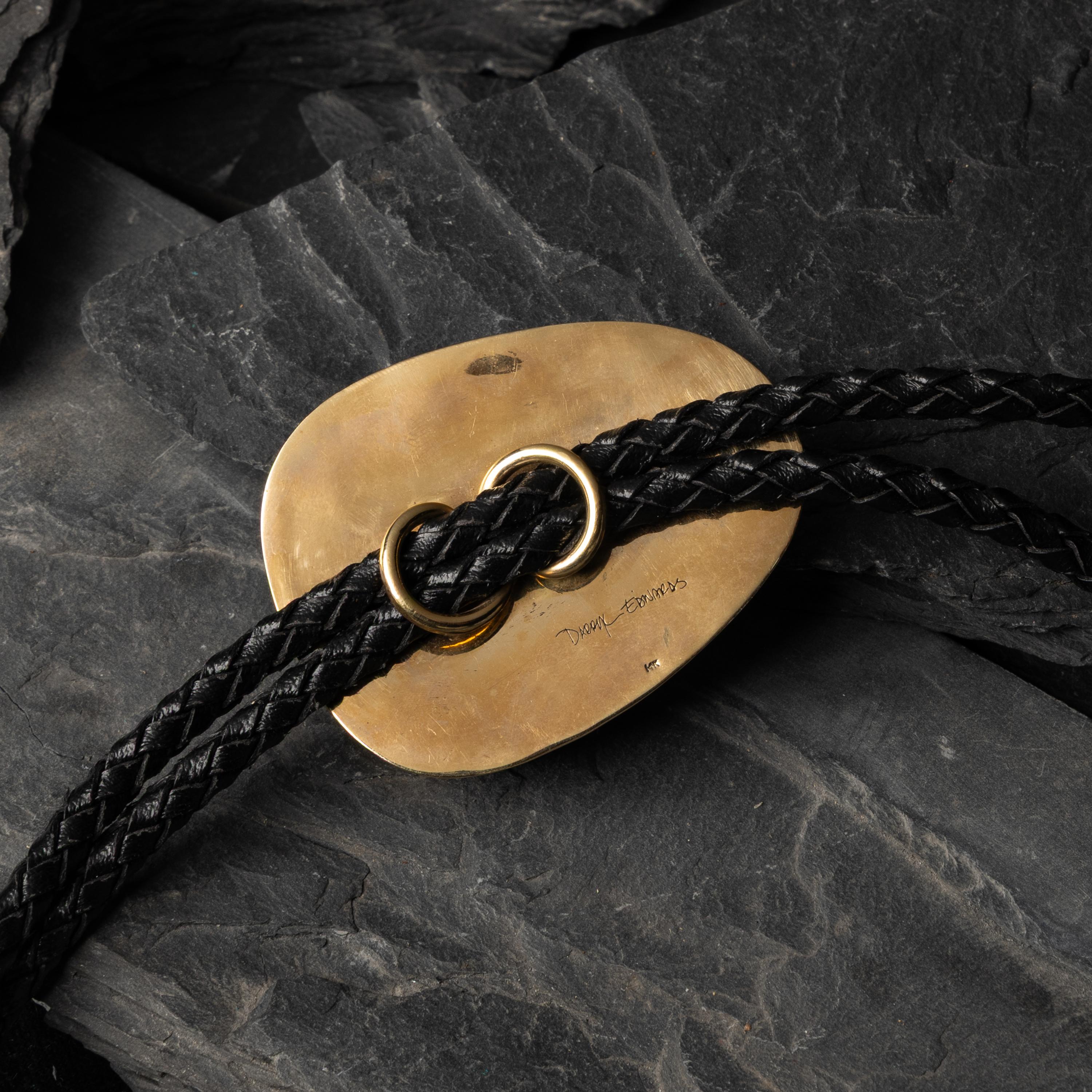 Darryl Edwards (American, 20th century) — Southwestern-style 14K Gold and Cobblestone Inlay Bolo Tie
