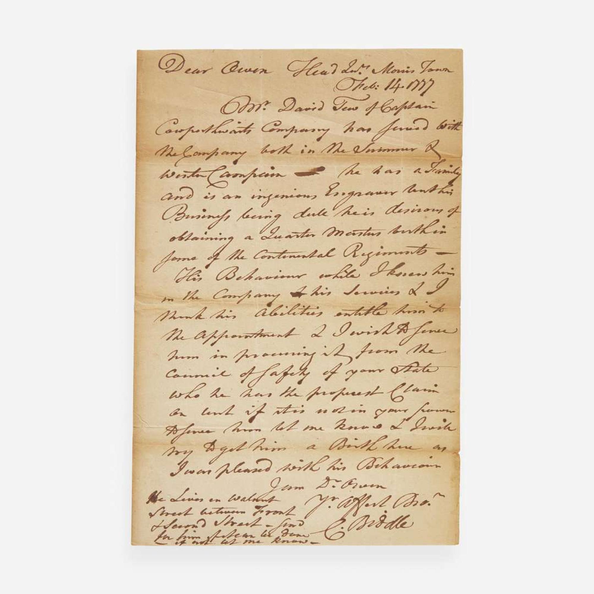 [Americana] Biddle, Clement, and Owen Biddle, and Charles Thomson Group of 5 Documents, signed