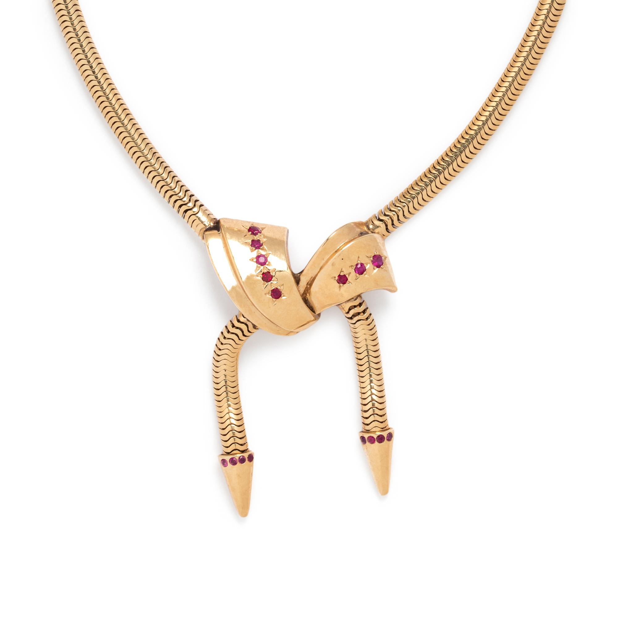 RETRO, YELLOW GOLD AND SYNTHETIC RUBY SET