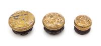 Three Satsuma Incense Boxes and Covers Diameter of largest 4 inches.