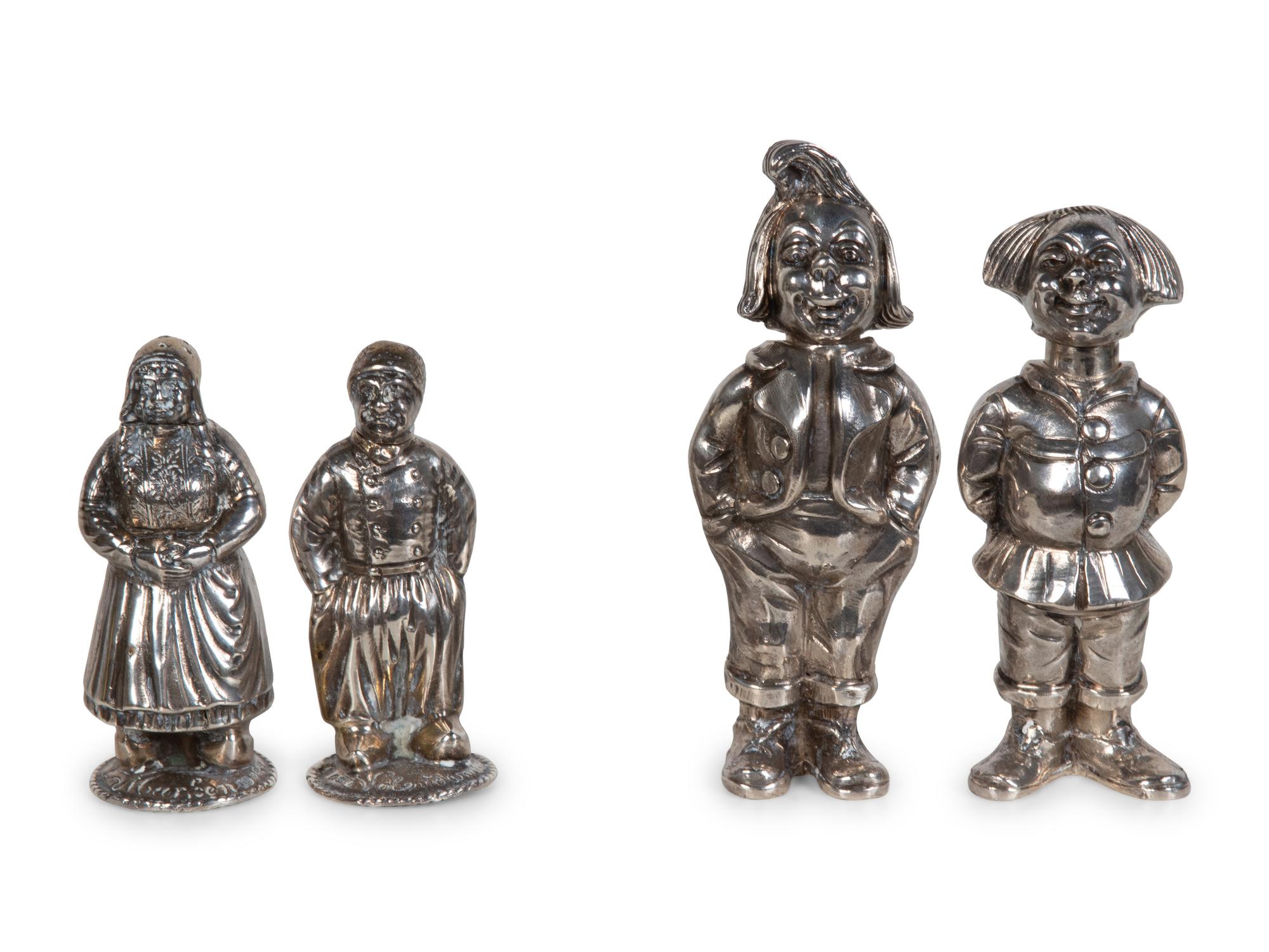 Two Pairs of Silver Figural Salt and Pepper Shakers