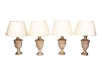 A Set of Four Silvered Wood Finial-Form Lamps