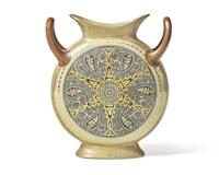 A Wedgwood Glazed Earthenware Moon Flask in the Manner of Christopher Dresser
