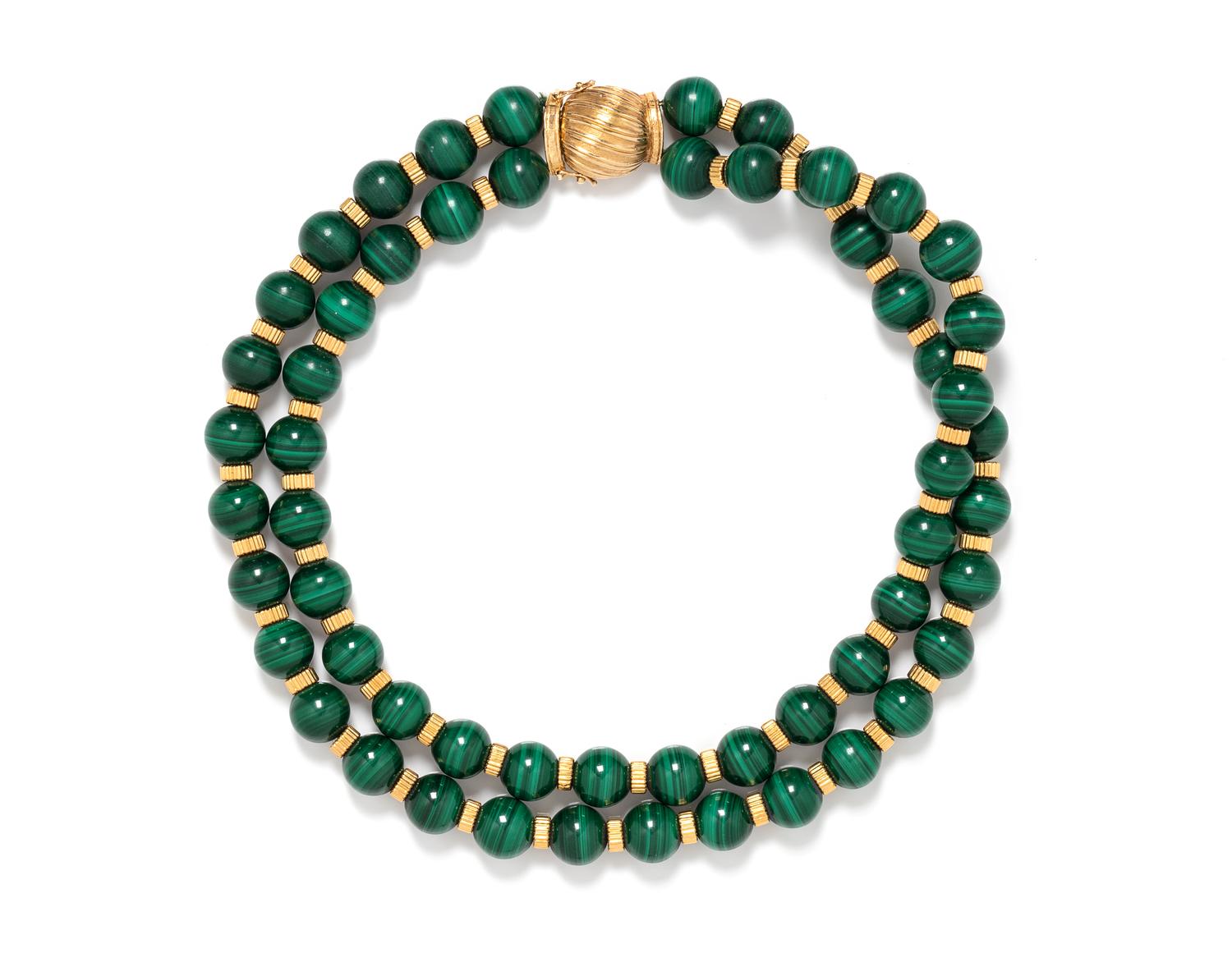 MALACHITE AND YELLOW GOLD BEAD NECKLACE