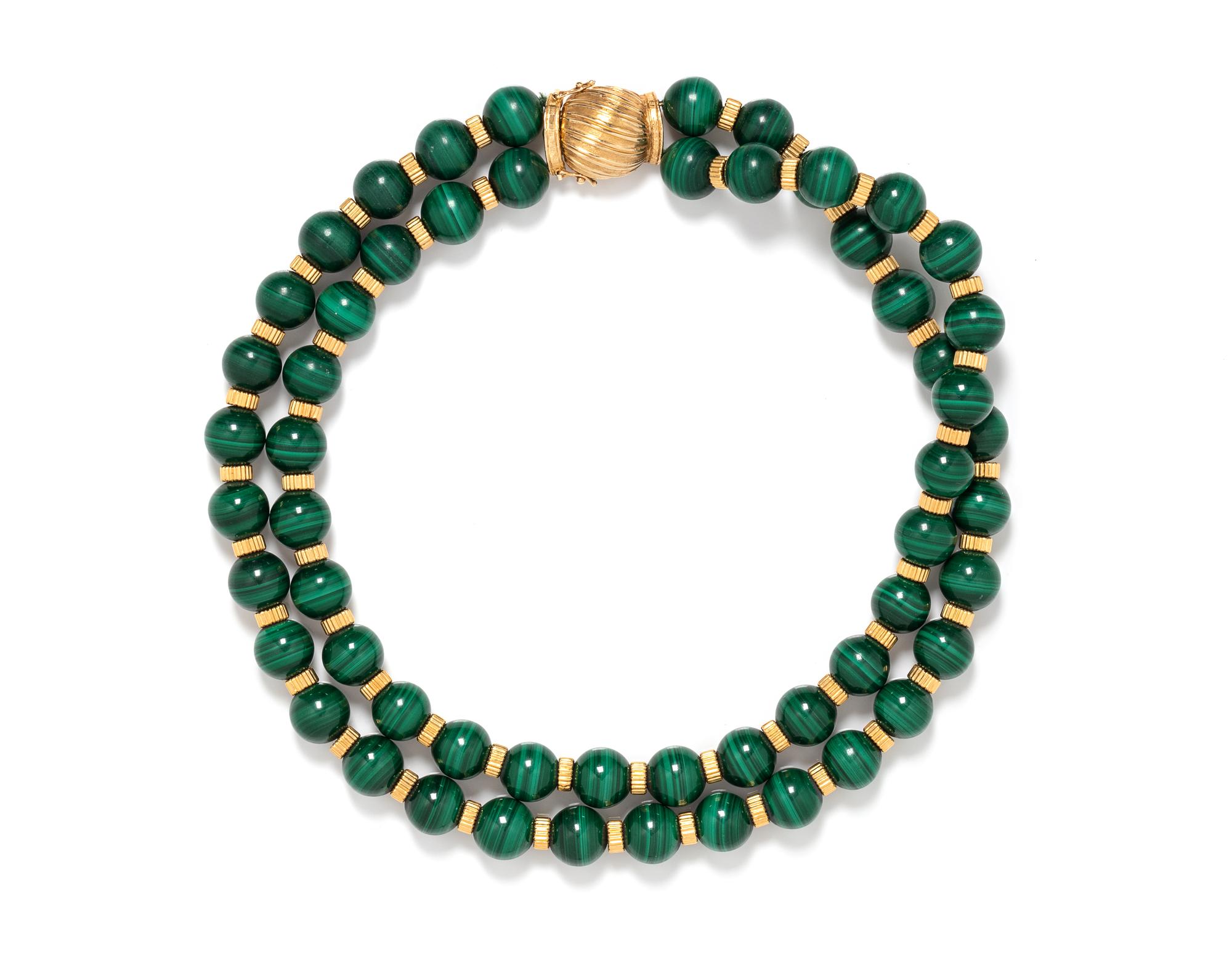 MALACHITE AND YELLOW GOLD BEAD NECKLACE