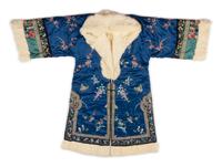 A Fur Lined Blue Ground Embroidered Silk Winter Coat