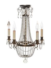 An Empire Style Brass and Cut Glass Five-Light Chandelier