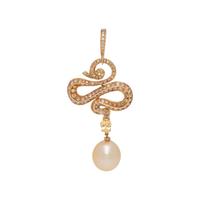 EVELYN CLOTHIER, CONVERTIBLE COLORED DIAMOND, SAPPHIRE AND CULTURED PEARL PENDANT/BROOCH