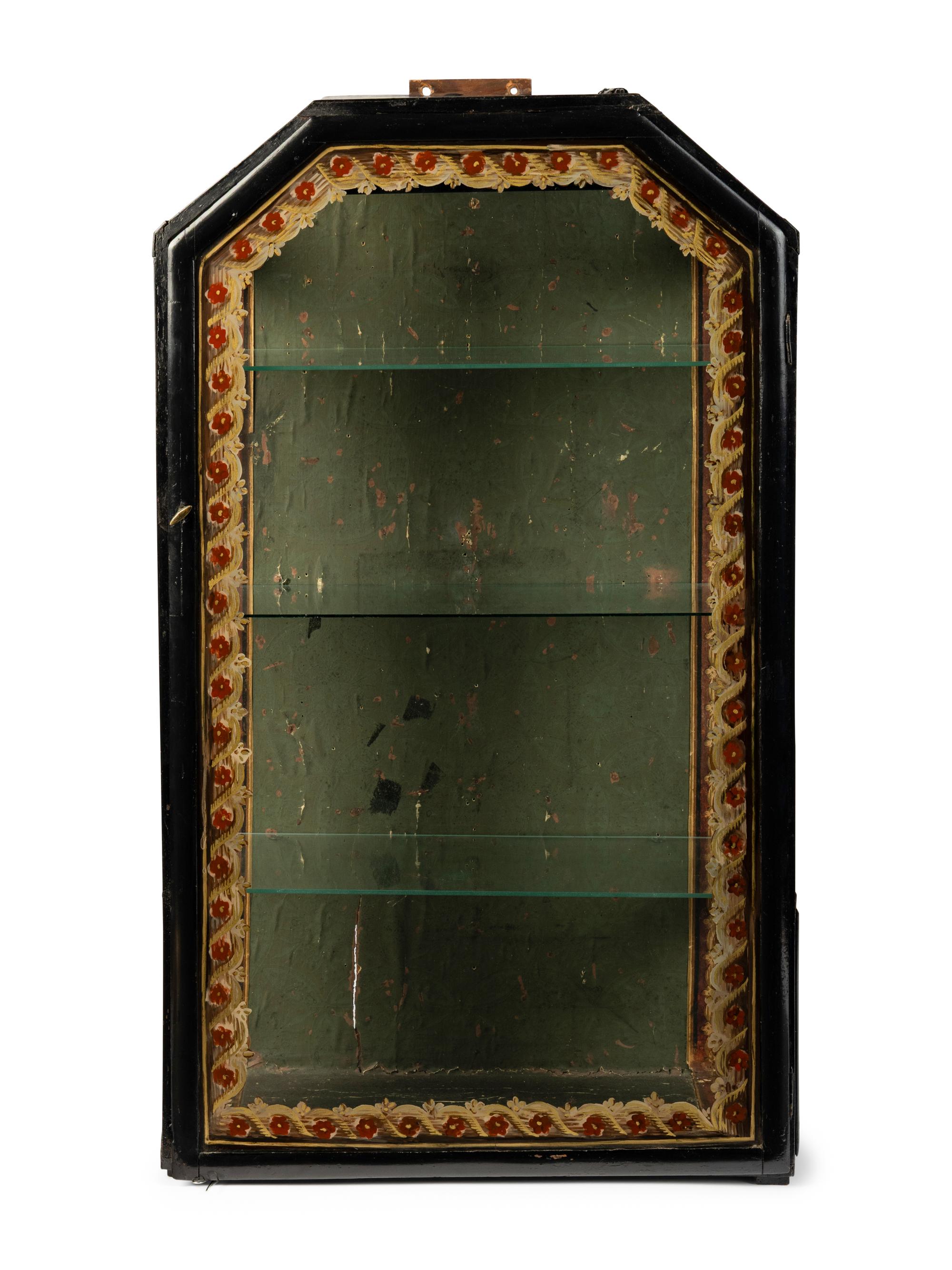 A Reverse Painted Glass Hanging Vitrine