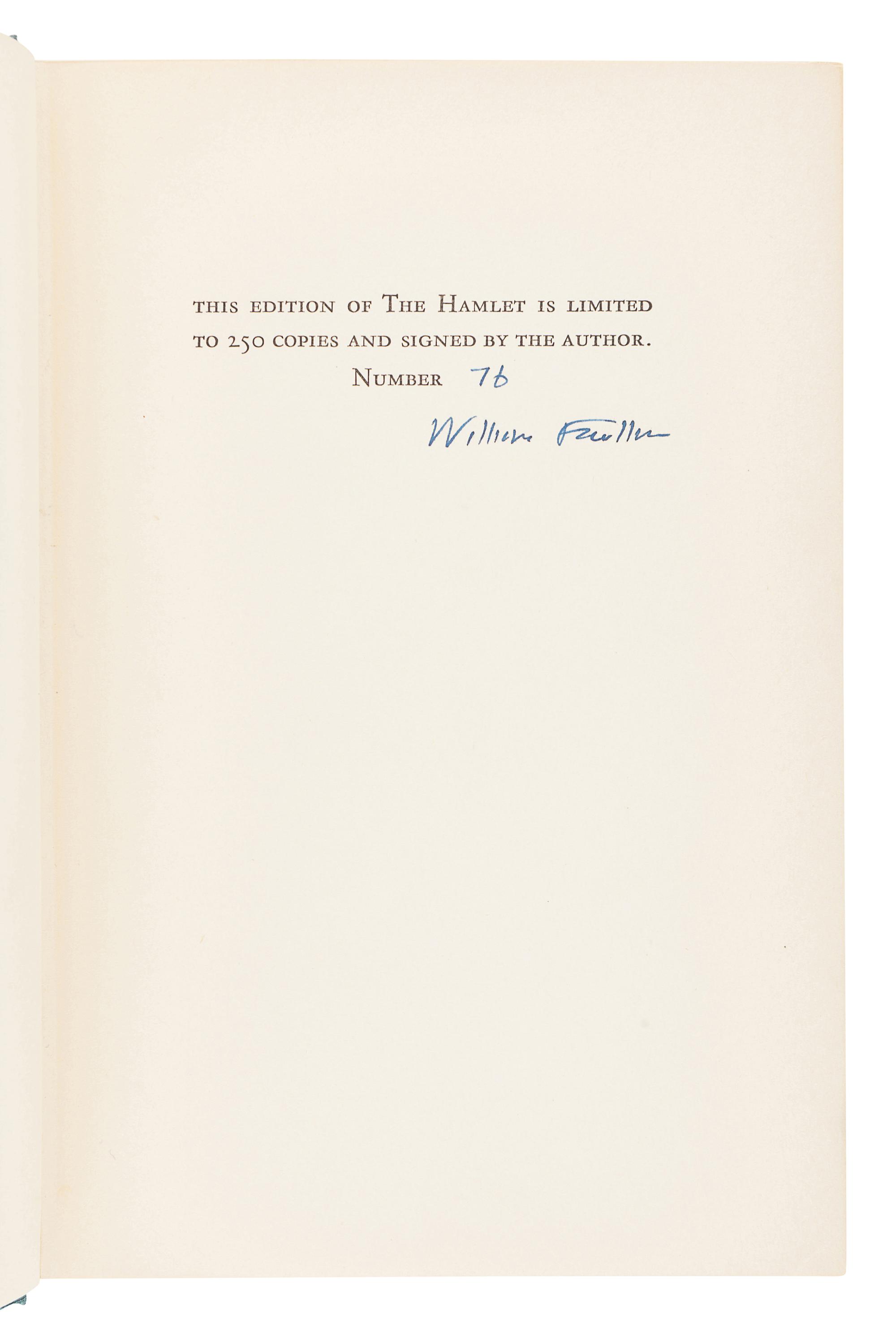 FAULKNER, William (1897-1962). The Hamlet. New York: Random House, 1940.