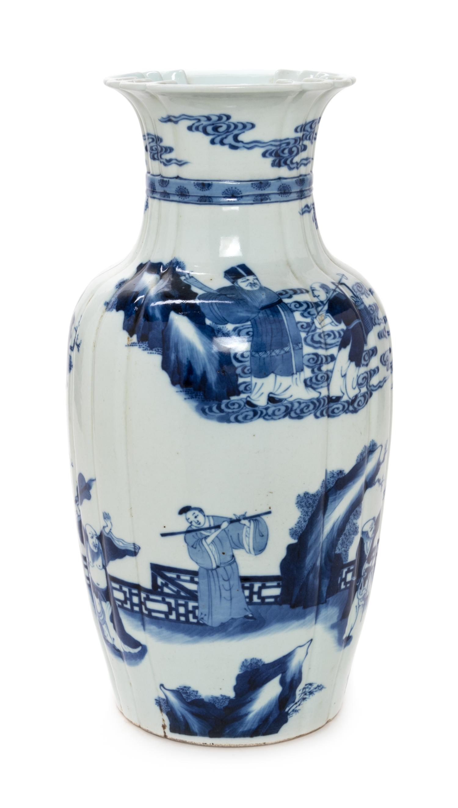 A Large Chinese Blue and White Porcelain Vase Height 17 3/4 inches. — 20TH CENTURY