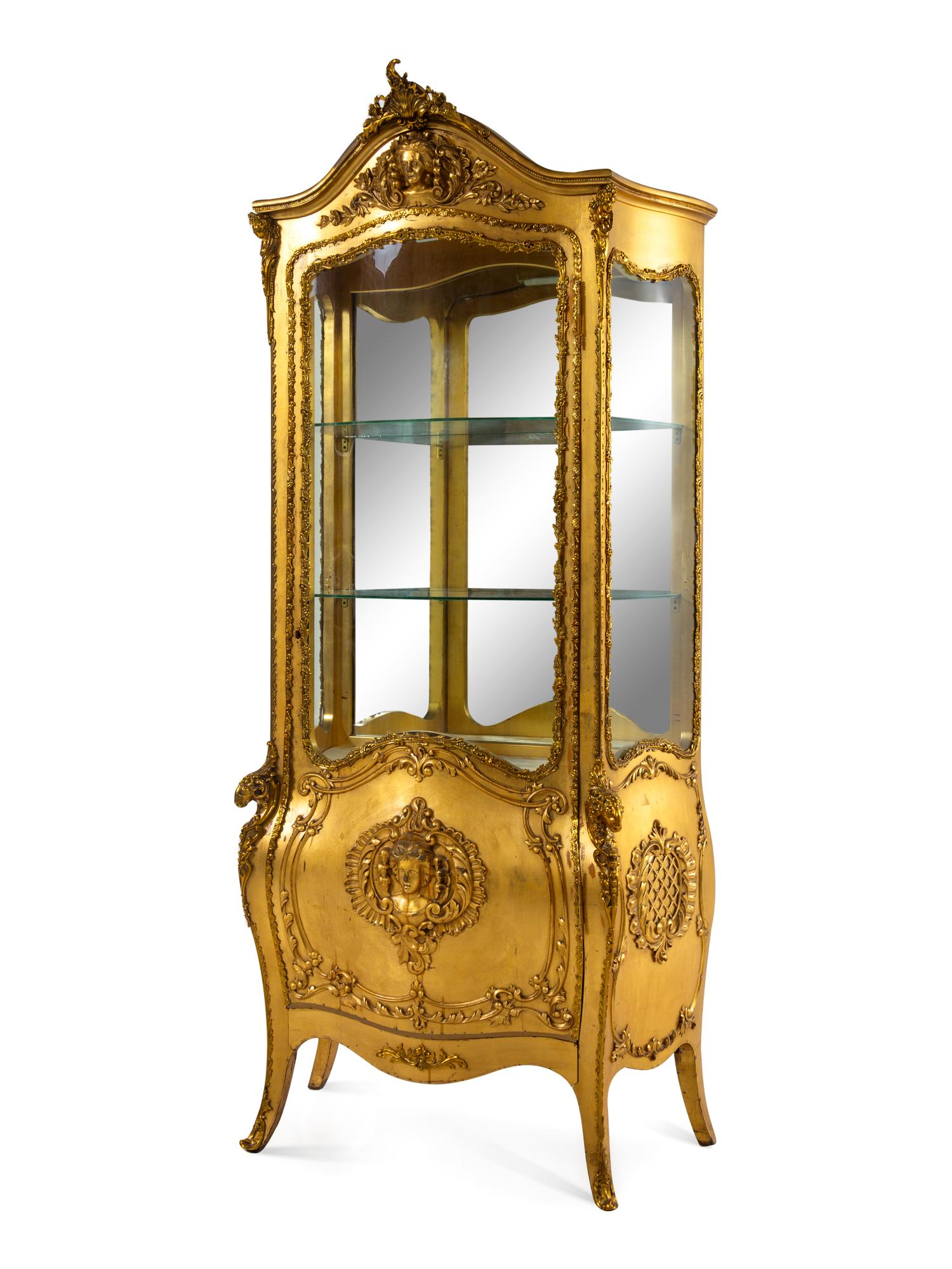 A Louis XV Style Giltwood Vitrine Cabinet