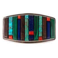 Navajo Silver and Cobblestone Inlay Belt Buckle