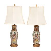 A Pair of Chinese Export Porcelain Hexagonal Table Lamps